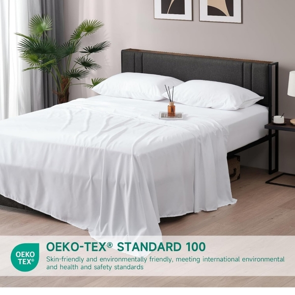 Z-hom Queen Bed Sheets 4 Piece Set Queen 16 inch Deep Pocket White - Picture 6 of 9